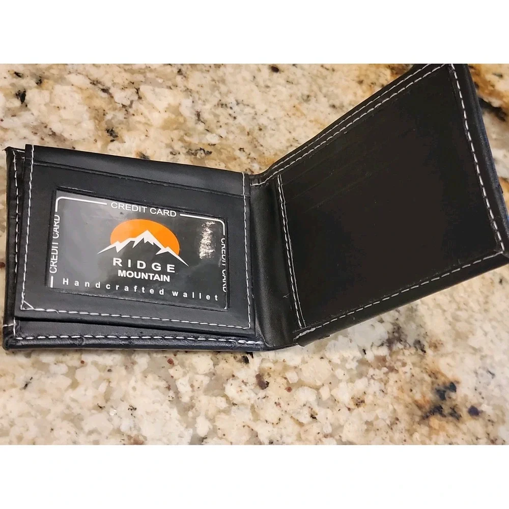 RIDGE MOUNTAIN VEGAN LEATHER HANDCRAFTED STUDDED EAGLE BIFOLD MEN'S WALLET Black